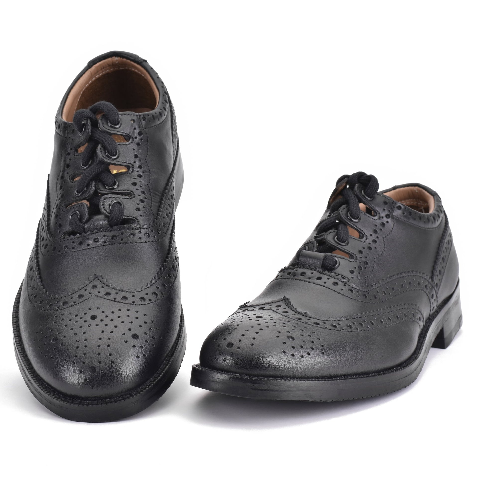 Traditional black leather Piper Ghillie Brogue with waxy finish, perforated brogue detailing, and long wraparound laces.