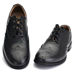Black leather Economy Ghillie Brogue with perforated brogue detailing, long wraparound laces, and a full rubber sole for flexibility and comfort.
