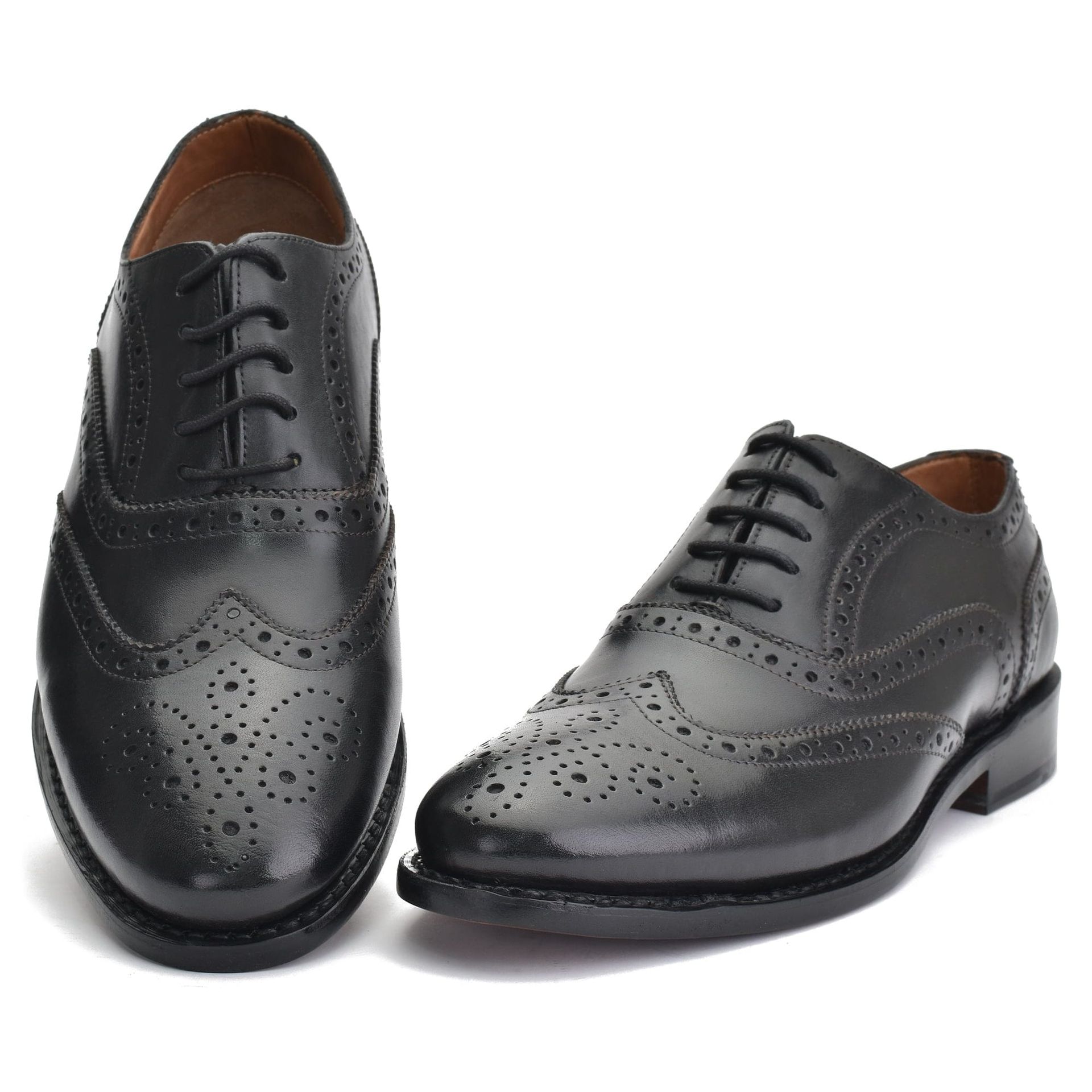 Classic black leather day brogue with Goodyear-welted sole, full leather lining and padded insole for all-day comfort.