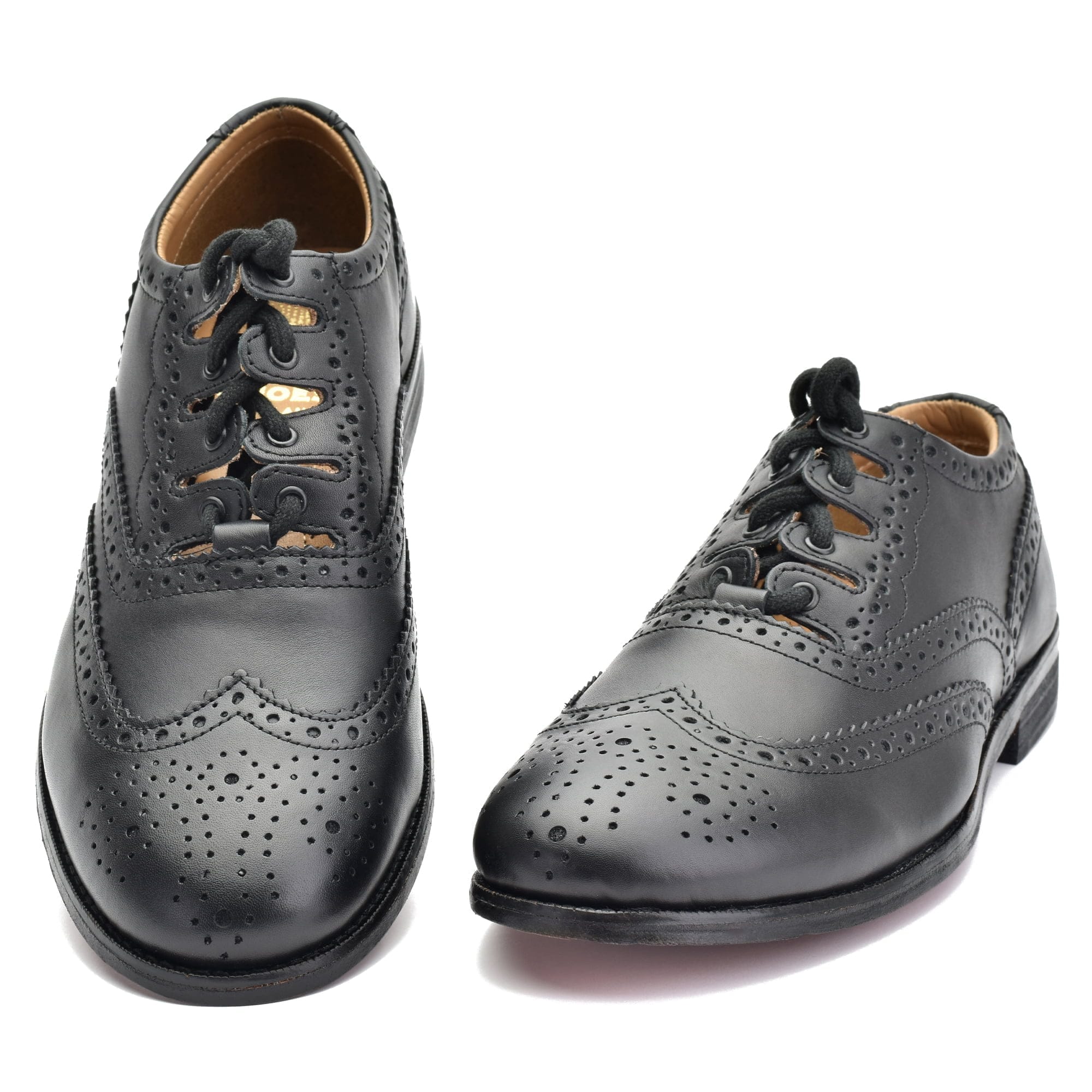 Black leather Comfort Ghillie Brogue with cushioned insole, padded heel collar, and long wraparound laces for enhanced comfort.