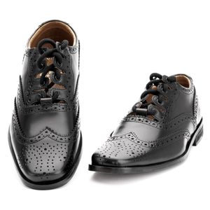 Black leather Fashion Ghillie Brogue featuring a chiselled toe front, long wraparound laces, full leather lining, and a durable compound rubber heel.