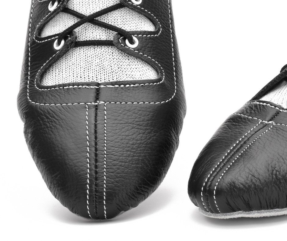 Scottish highland dance pump showing front seam