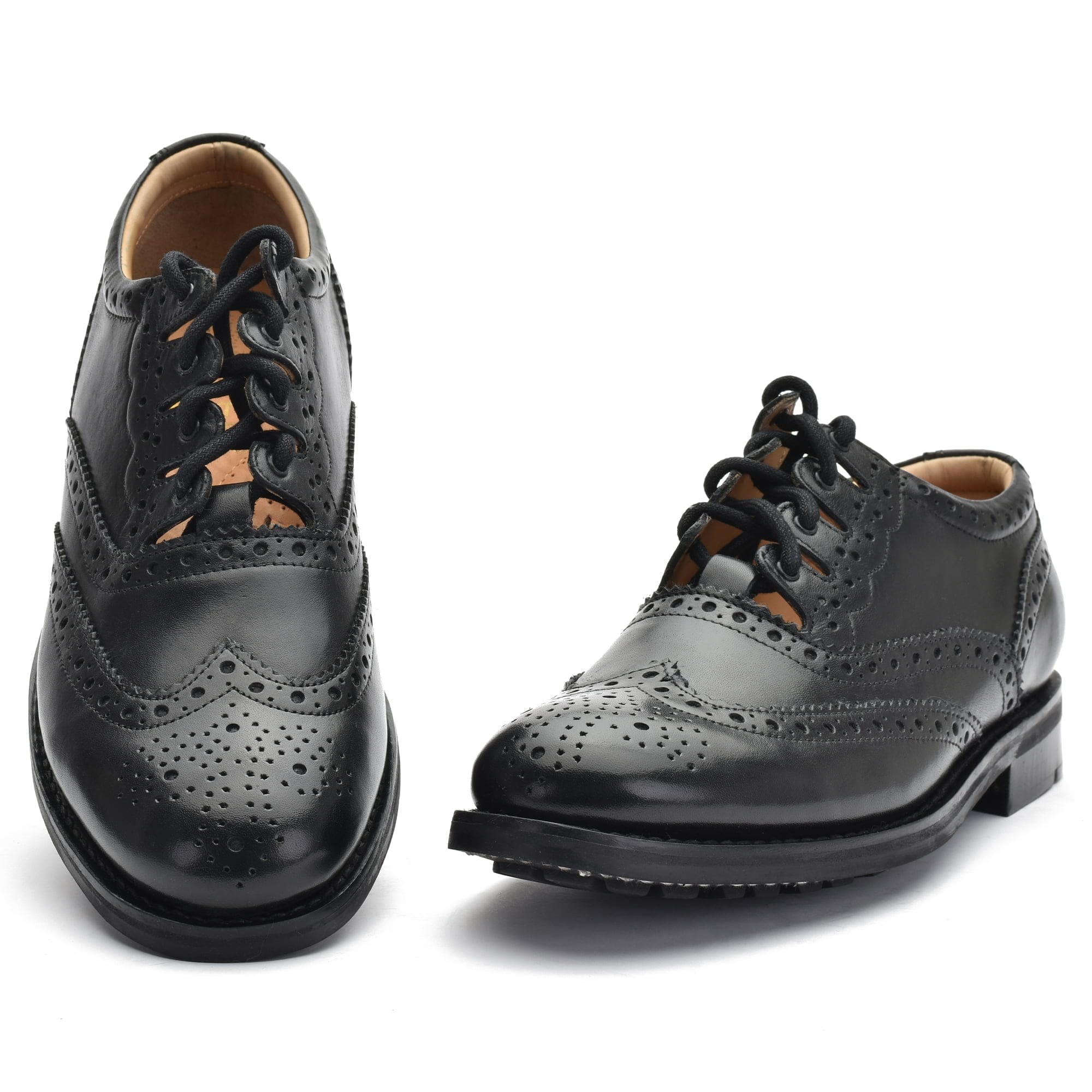 Black All-Weather Piper Ghillie Brogue with waxy leather upper, cleated rubber sole and steel quarter tip — weather-resistant Highland dress brogue