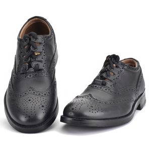 Traditional black leather Piper Ghillie Brogue with waxy finish, perforated brogue detailing, and long wraparound laces.